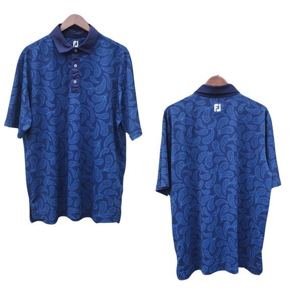 FOOTJOY Men's Blue Paisley Print Performance Golf Polo, Size Large - Picture 9 of 9